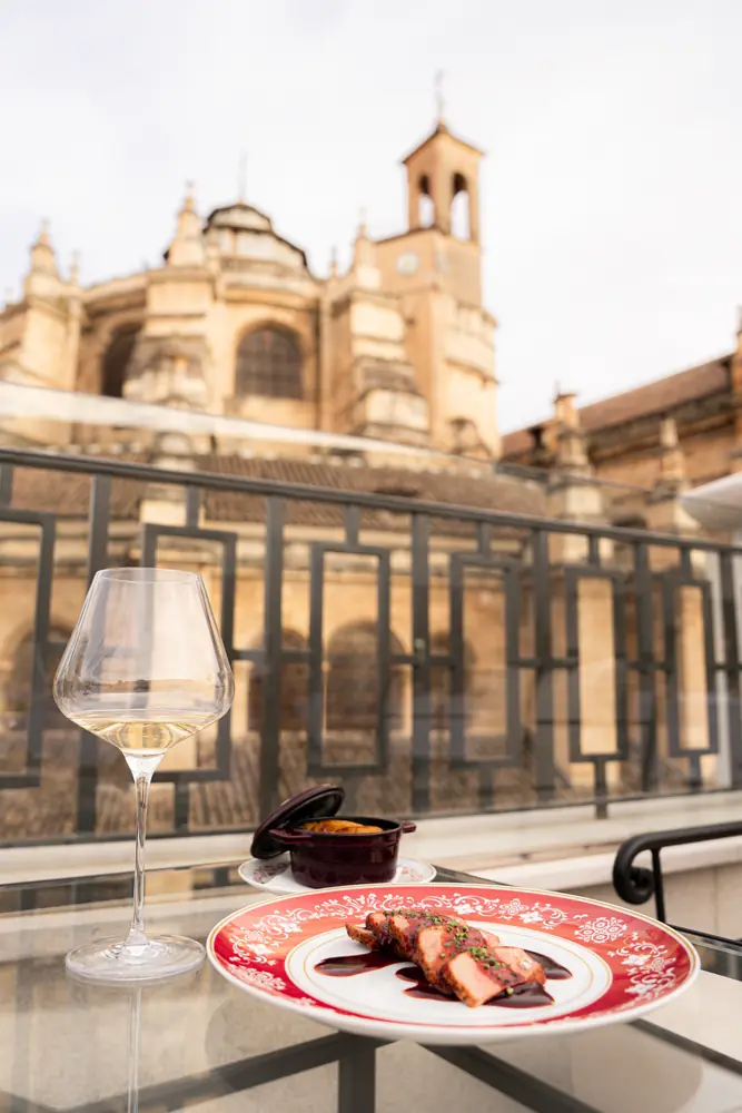 Plato en terraza con la Catedral